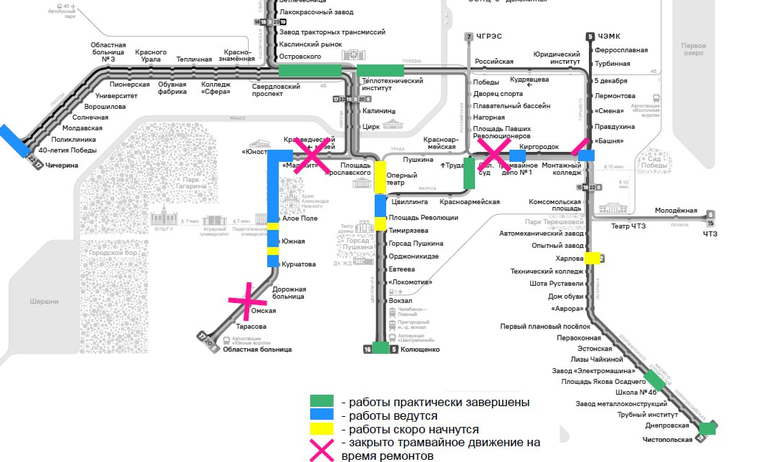 В Челябинске начали менять вторую половину узла у трамвайного депо №1. Соответственно, выезд ваго