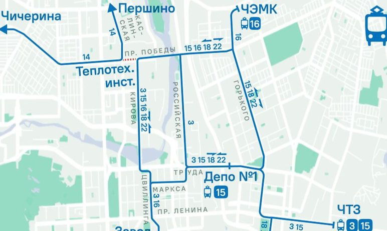 В Челябинске в связи с капитальным ремонтом трамвайных путей с 22 часов седьмого июля до 23 июля 