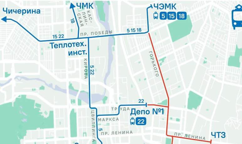 В Челябинске с 22 часов 18 августа до пяти утра 27 августа закрывается движение трамваев на участ
