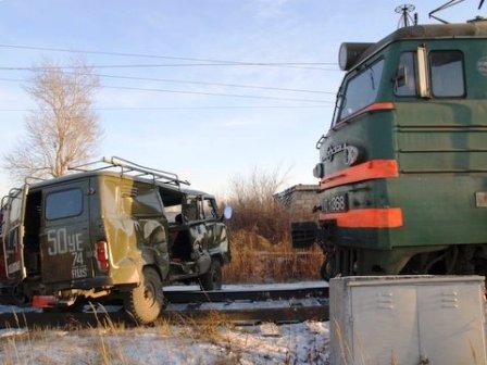 Фото В Челябинске на железнодорожном переезде УАЗ столкнулся электровозом