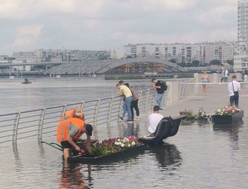 Фото Мэрия сообщила об эвакуации петуний с затопленной набережной Челябинска