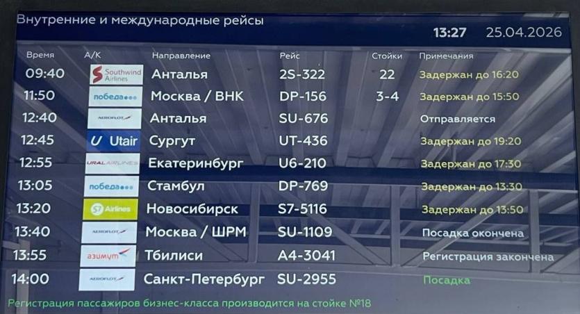 Фото В аэропортах Сочи и Краснодара задерживаются уральские рейсы на прилет/вылет 