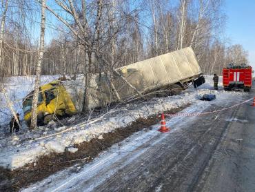 Фото В Копейске фура слетела в кювет 