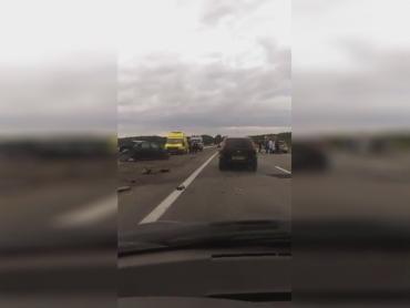 Фото Под поселком Тимирязевский водитель легковушки врезался в автопоезд